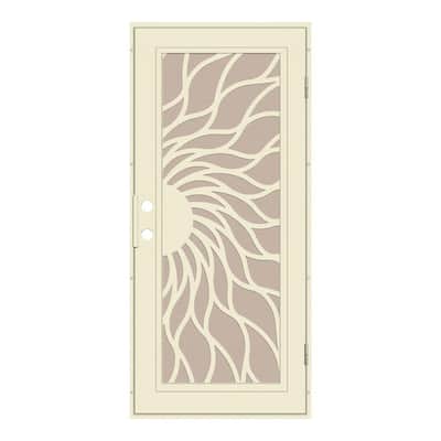 Sunfire 30 in. x 80 in. Left Hand/Outswing Beige Aluminum Security Door with Desert Sand Perforated Metal Screen