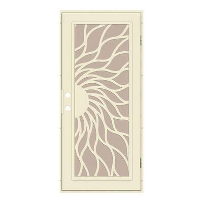 Sunfire 36 in. x 80 in. Left-Hand/Outswing Beige Aluminum Security Door with Desert Sand Perforated Metal Screen