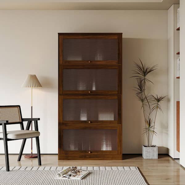 32 in. W x 14 in. D x 63 in. H Brown Linen Cabinet, Bookshelf, Office Storage Cabinet, Floor-to-Ceiling Low Cabinet