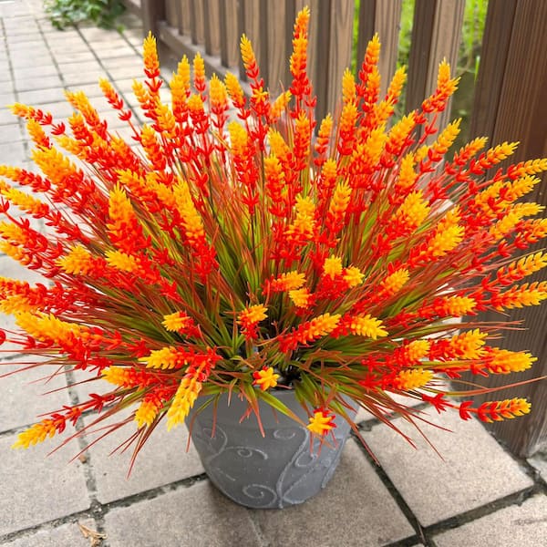 5 in. Artificial Orange Outdoor Mums UV Resistant Plastic Fall