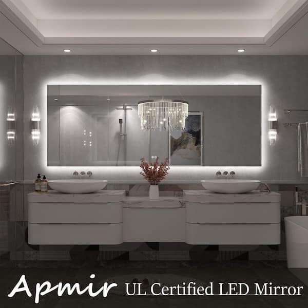 84 in. W x 32 in. H Rectangular Frameless Super Bright Backlited LED Anti-Fog Tempered Glass Wall Bathroom Vanity Mirror