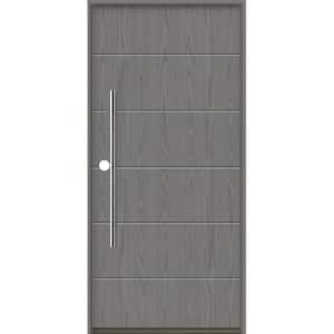 TETON Modern Faux Pivot 36 in. x 80 in. Right-Hand/Inswing Solid Panel Malibu Grey Stain Fiberglass Prehung Front Door