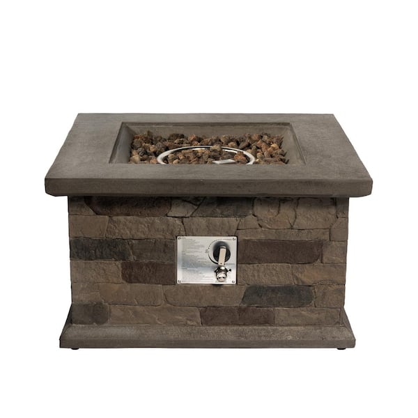 Unbranded 28 in. Outdoor Propane Imitation Stone Smokeless Square Concrete 50000 BTU Fire Pit Table with Lava Rocks and Rain Cover