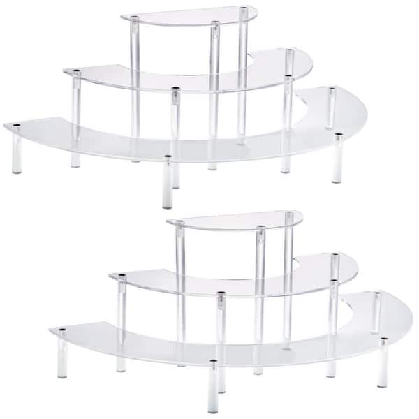 3-Tier Clear Acrylic Cake Stand Display Risers with Half Moon Design for Cupcakes Perfume Dessert Funko POP, 2pcs