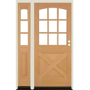 50 in. x 80 in. Farmhouse X Panel LH 1/2 Lite Clear Glass Unfinished Douglas Fir Prehung Front Door with LSL