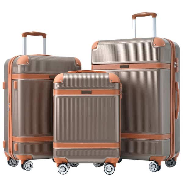 Polibi 20/24/28 in. 3-Piece Copper Hardshell Luggage Sets with double spinner 8 wheels and TSA Lock Light-weight