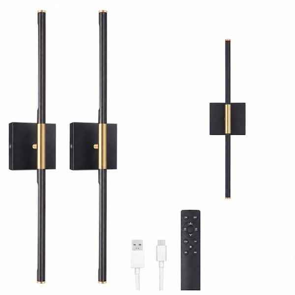 Set of 2 Black Gold Dimmable Wall Sconce Light Fixtures 23.6 in Adjustable Indoor Standard Light Bulb Fixture