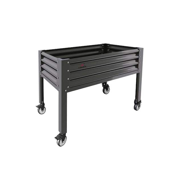 Tenleaf Gray 48 in. W Metal Outdoor Raised Garden Bed with Wheels, Drainage Holes, Legs for Planting Vegetables Flowers Herb