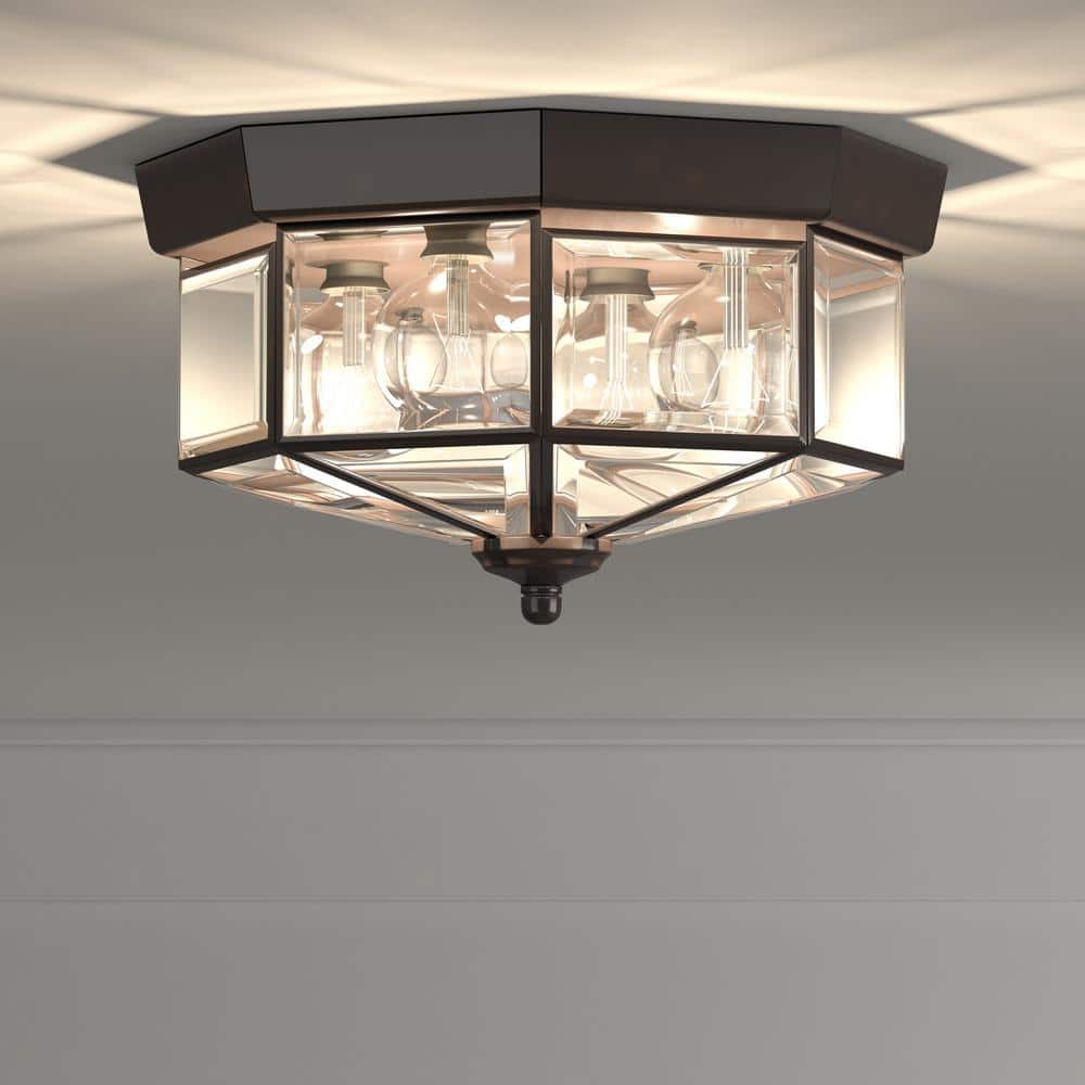 Antique Bronze Beveled Glass 11'' Flush Mount Ceiling Light