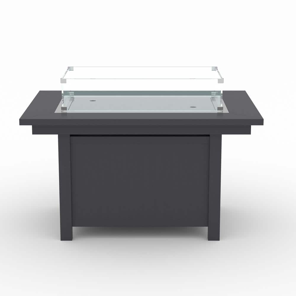 Gray HDPE 5-Piece Fire Pit Table Set with Cushioned Rock-Swivel Chairs