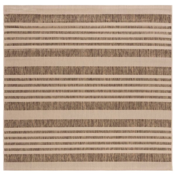 Courtyard Brown/Bone 3 ft. x 3 ft. Striped Indoor/Outdoor Square Area Rug