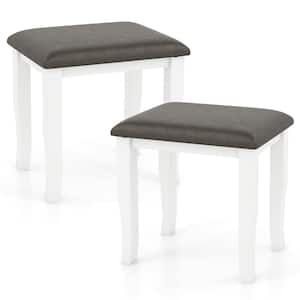 17.5 in. Vanity Stool Chair Solid Wood Ottoman Set w/Padded Seat Cushion Gray Set of 2