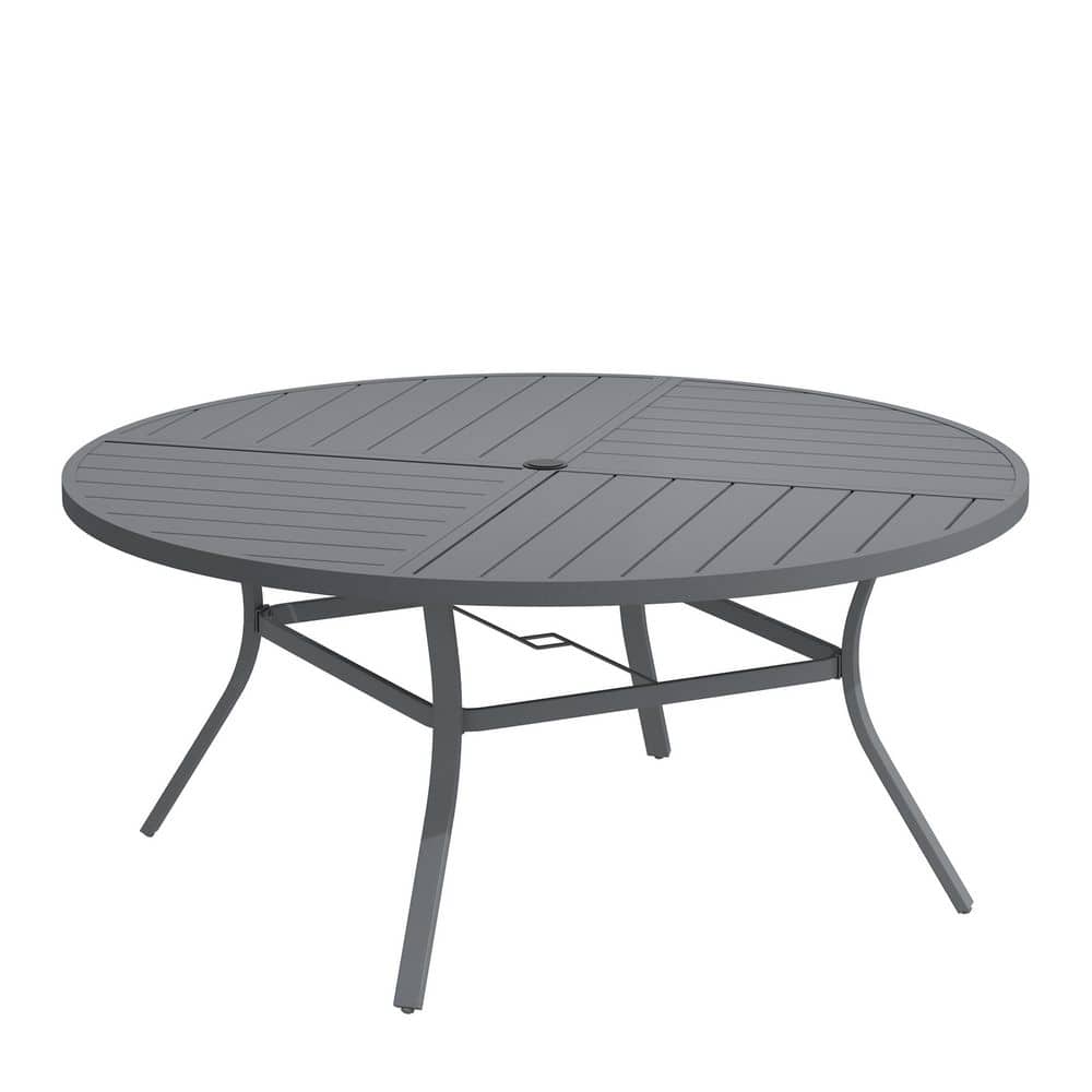 59.8 in. Gray Round Metal Outdoor Dining Table with Adjustable Umbrella Hole, All-Weather Patio Table for Yard price history on PriceWatchPro