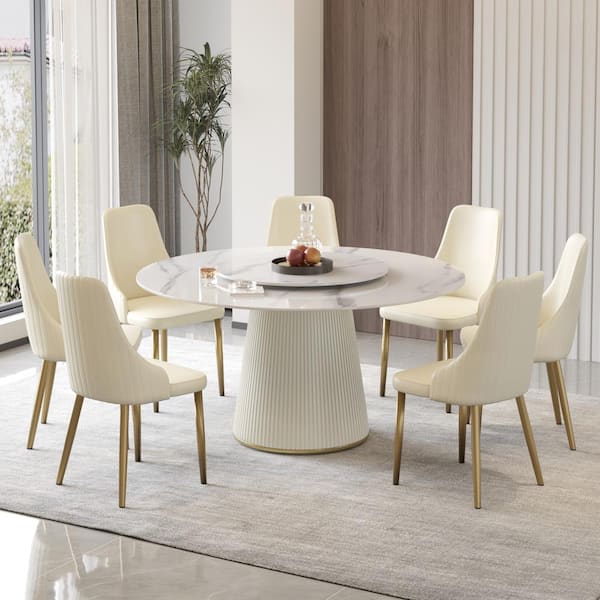 J&E Home 78.7 in. White Sintered Stone Tabletop Dining Room Table