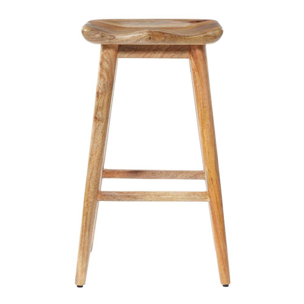 Natural Brown Solid Wood Backless Saddle Counter Stool