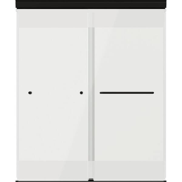 Portwood 52 to 60 in. W x 70-1/4 in. H Semi-Frameless Sliding Shower Door in Matte Black with 1/4 in. Privacy Glass