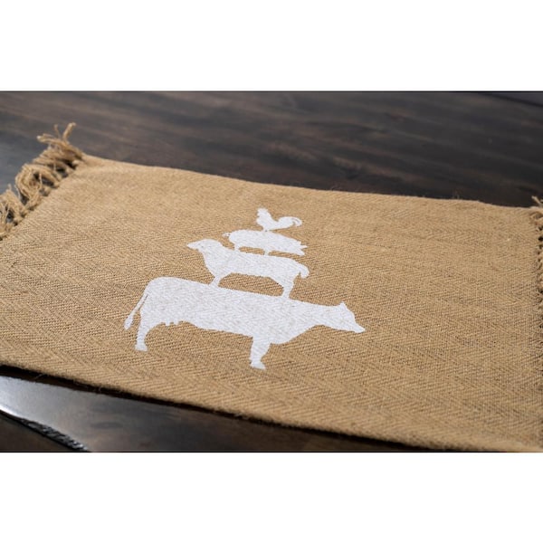 Lintex Farm Animals 100% Jute Placemat 12 in. x 18 in. (Set of 4)