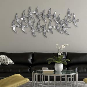 "Flock" Hand Painted Etched Metal Wall Sculpture 52.0 in. x 22.8 in.