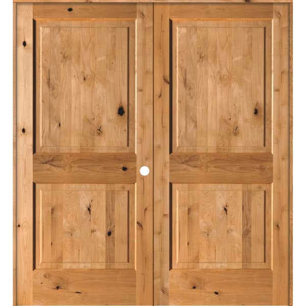 Krosswood Doors 60 in. x 80 in. Rustic Knotty Alder 2-Panel Left-Handed Clear Stain Wood Double Prehung Interior Door with Square-Top