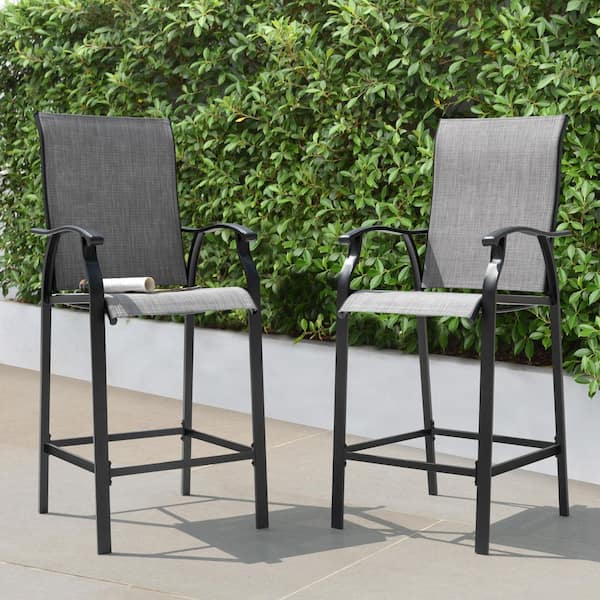 Nuu Garden Black Textilene and Iron Metal Outdoor Bar Stool with High Backrest (2-Pack)