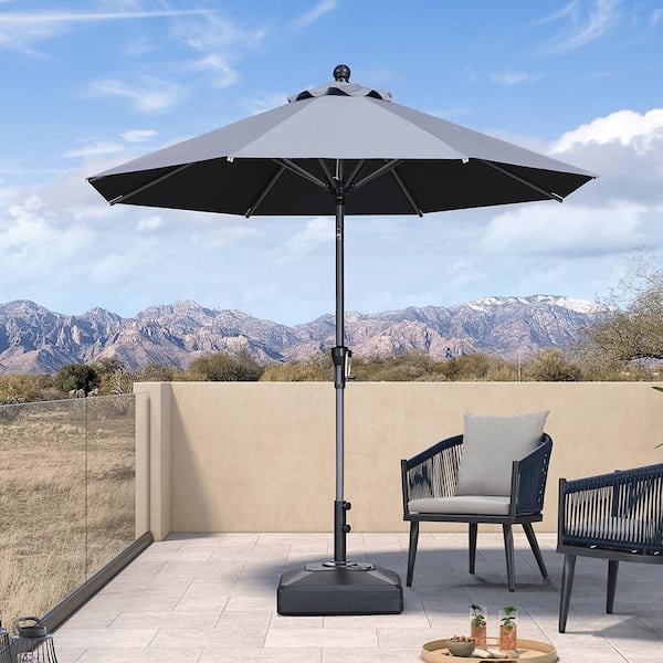 8 ft. Octagon Aluminum Crank and Tilt Outdoor Patio Market Umbrellal in Gray