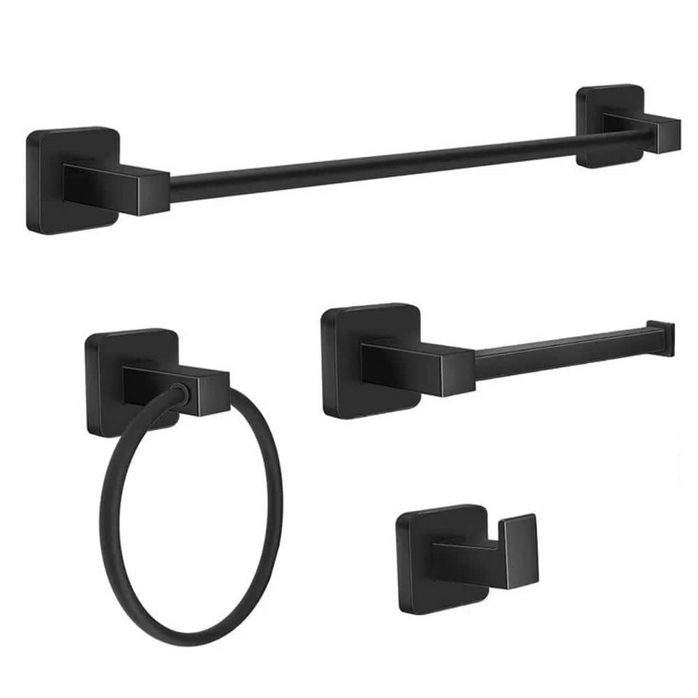 ACEHOOM 4-Piece Bath Hardware Set With Mounting Hardware In Matte Black ...