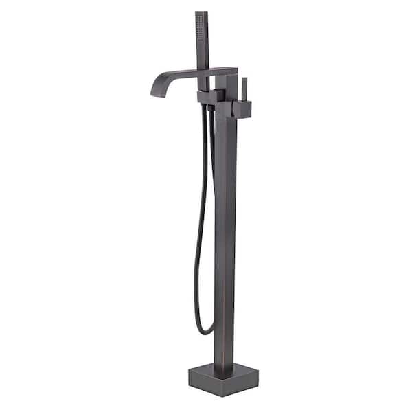 Graceful Single-Handle Freestanding Tub Faucet with Hand Shower Floor Mounted in. Oil Rubbed Bronze