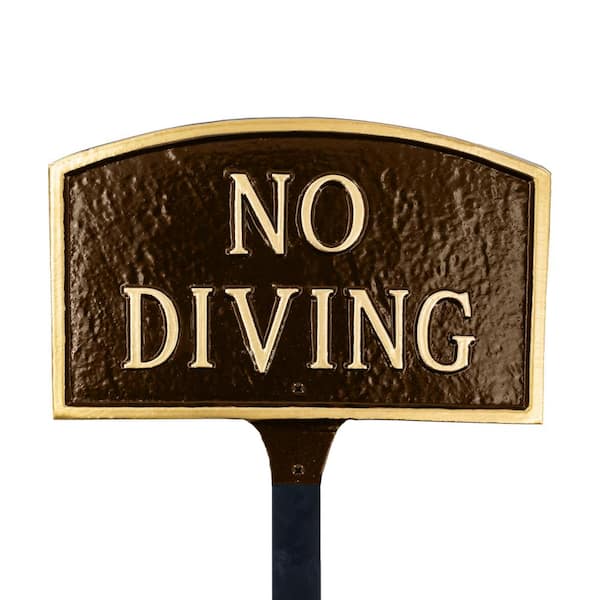Montague Metal Products No Diving Standard Arch Statement Plaque with Lawn Stakes Oil Rubbed/Gold
