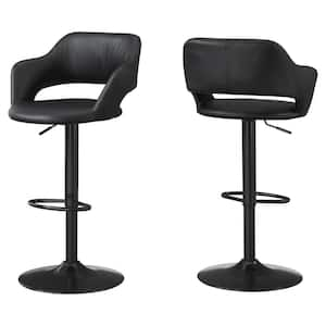 24.25-29.75 in. Black Low Back Metal  Bar Chair with Faux Leather Seat