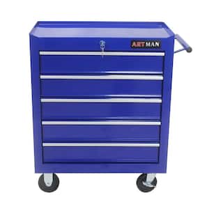 5-Tier Metal 4-Wheeled Multi-Functional Cart in Blue with Handle