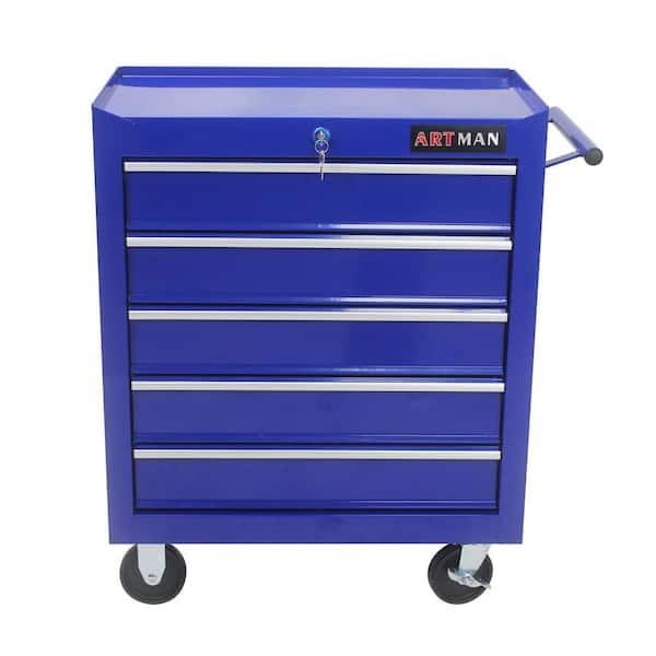 Tidoin 5-Tier Metal 4-Wheeled Multi-Functional Cart in Blue with Handle