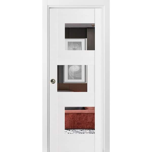 VDOMDOORS 36 in. x 96 in. 1 Panel White Finished MDF Sliding Door with Hardware