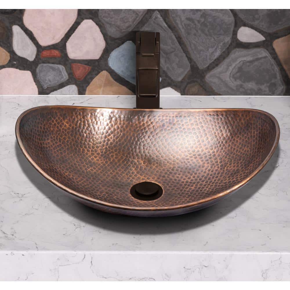 Hand Hammered Oval Copper Bathroom Vessel Sink 19"