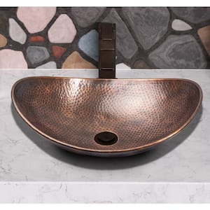 19 in. Hand Hammered Harbor Vessel Bathroom Sink in Pure Copper