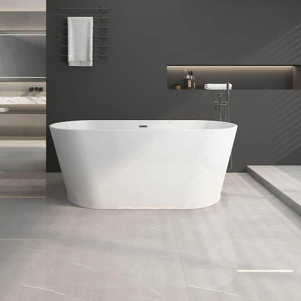 67 in. x 31 in. Acrylic Freestanding Soaking Bathtub in Glossy White with Chrome Center Drain