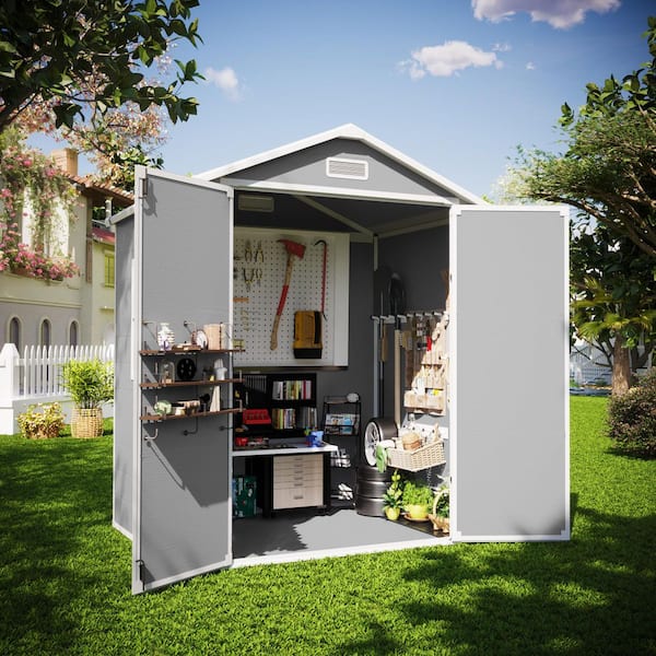 6 ft. W x 4.5 ft. D Gray Durable Outdoor Resin Plastic Storage Shed with Sloping Roof, Double Lockable Door(27 sq. ft. )