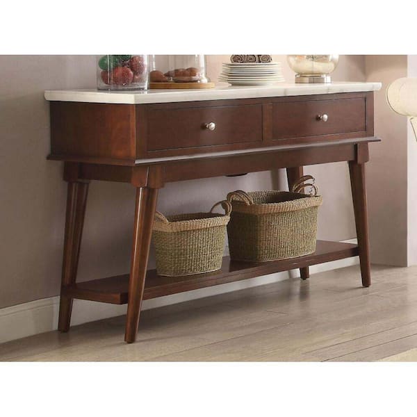 Unbranded Mid-Century Style Kitchen Cart Island in White Marble and Walnut