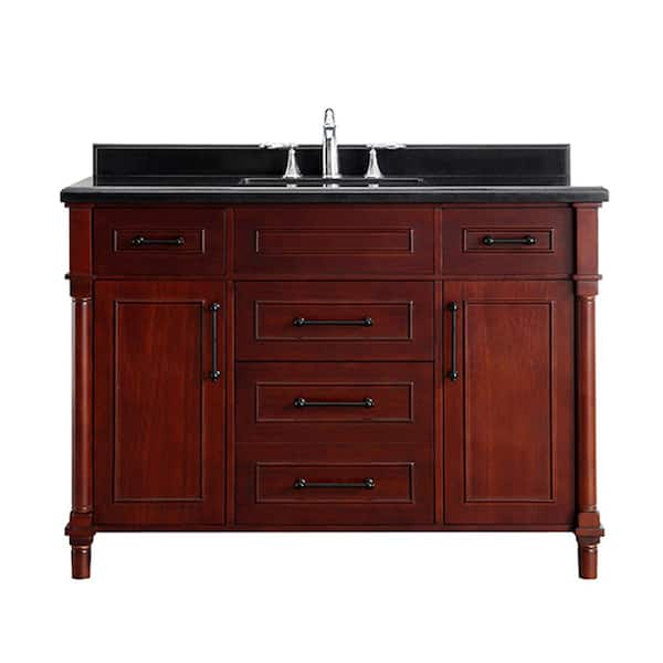 Home Decorators Collection Aberdeen 48 in. W x 22 in. D Bath Vanity in Dark Cherry with Granite Top in Black with White Sink