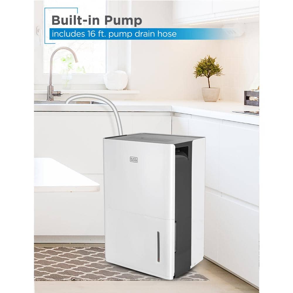 BLACK+DECKER 50 Pint White and Gray Portable Dehumidifier with Built-In Pump