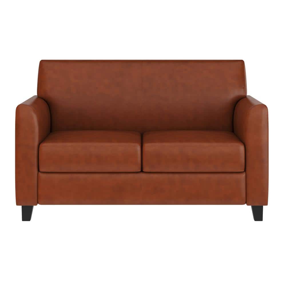 Cognac Faux Leather Flared Arm Reception Loveseat