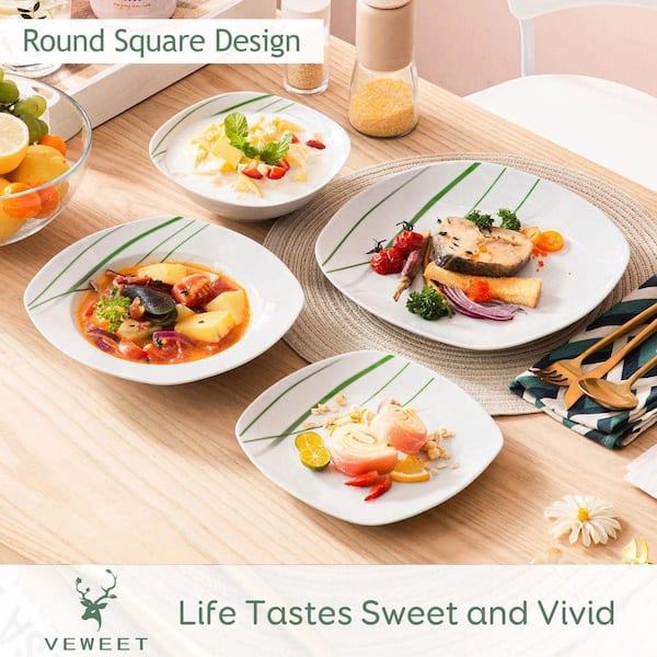 VEWEET Aviva 24-Piece Casual Ivory White with Green Stripe