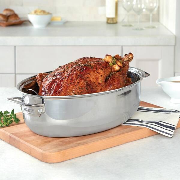 Viking 3-Ply Stainless Steel, 8.5Qt. Oval Roaster with Rack and 3