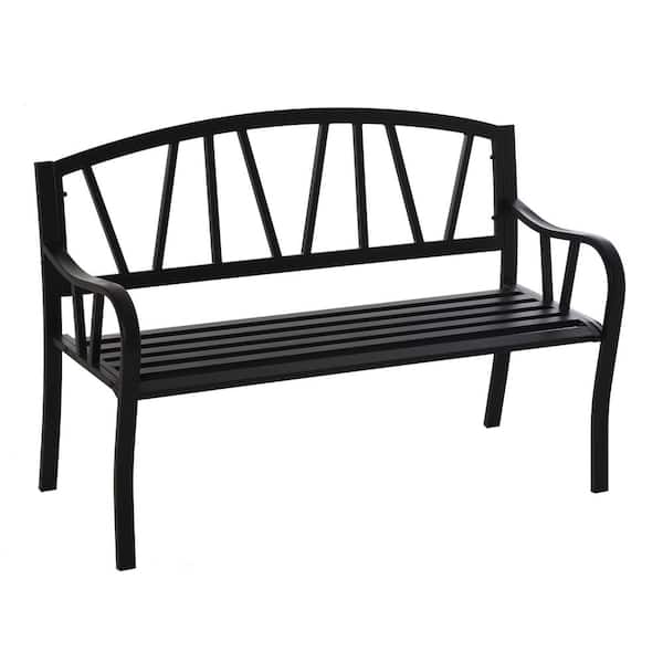 Outsunny 22" 2-Person Black Metal Outdoor Bench with Comfort Armrests