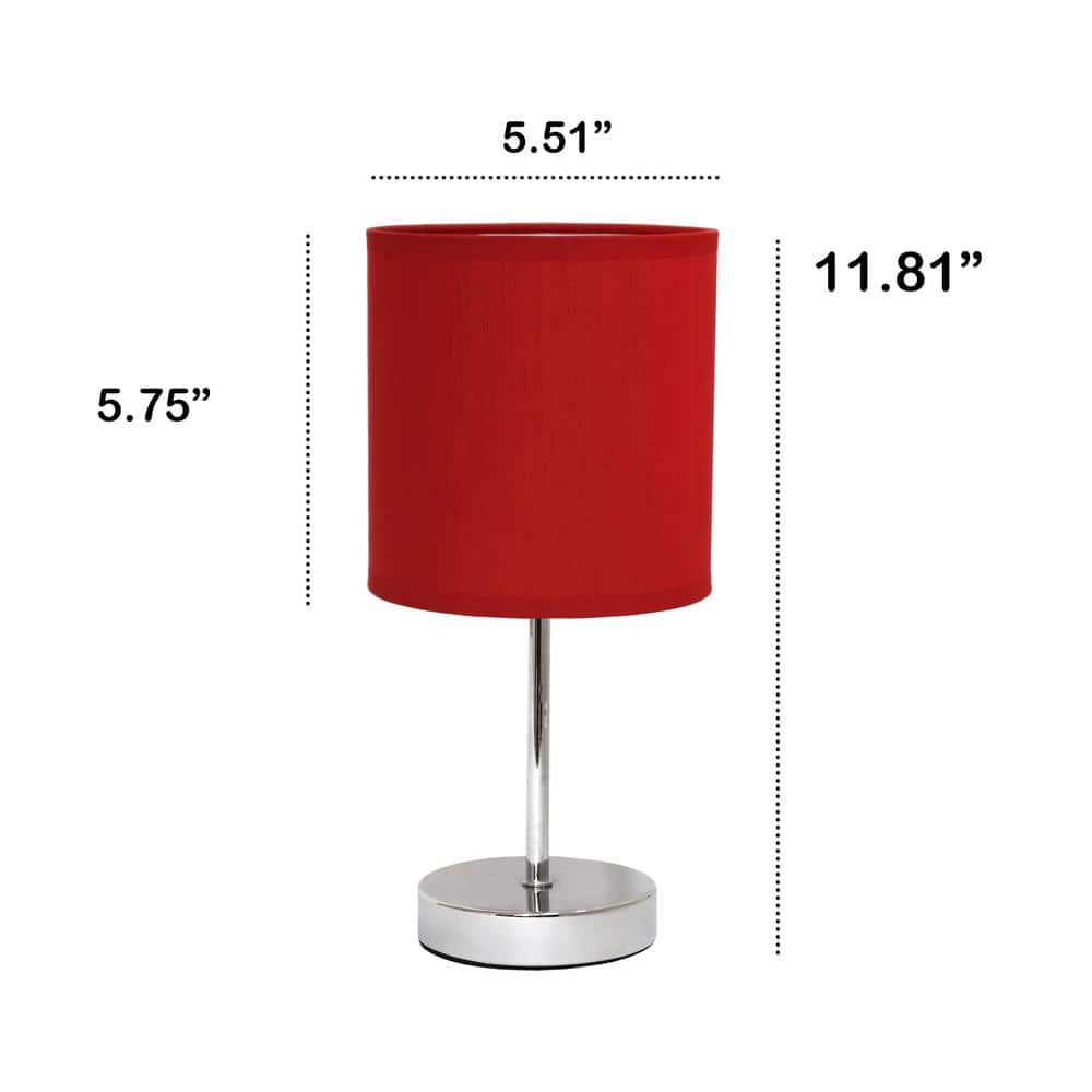 11.81" Red Chrome Stick Bedside Table Lamp with Fabric Drum Shade
