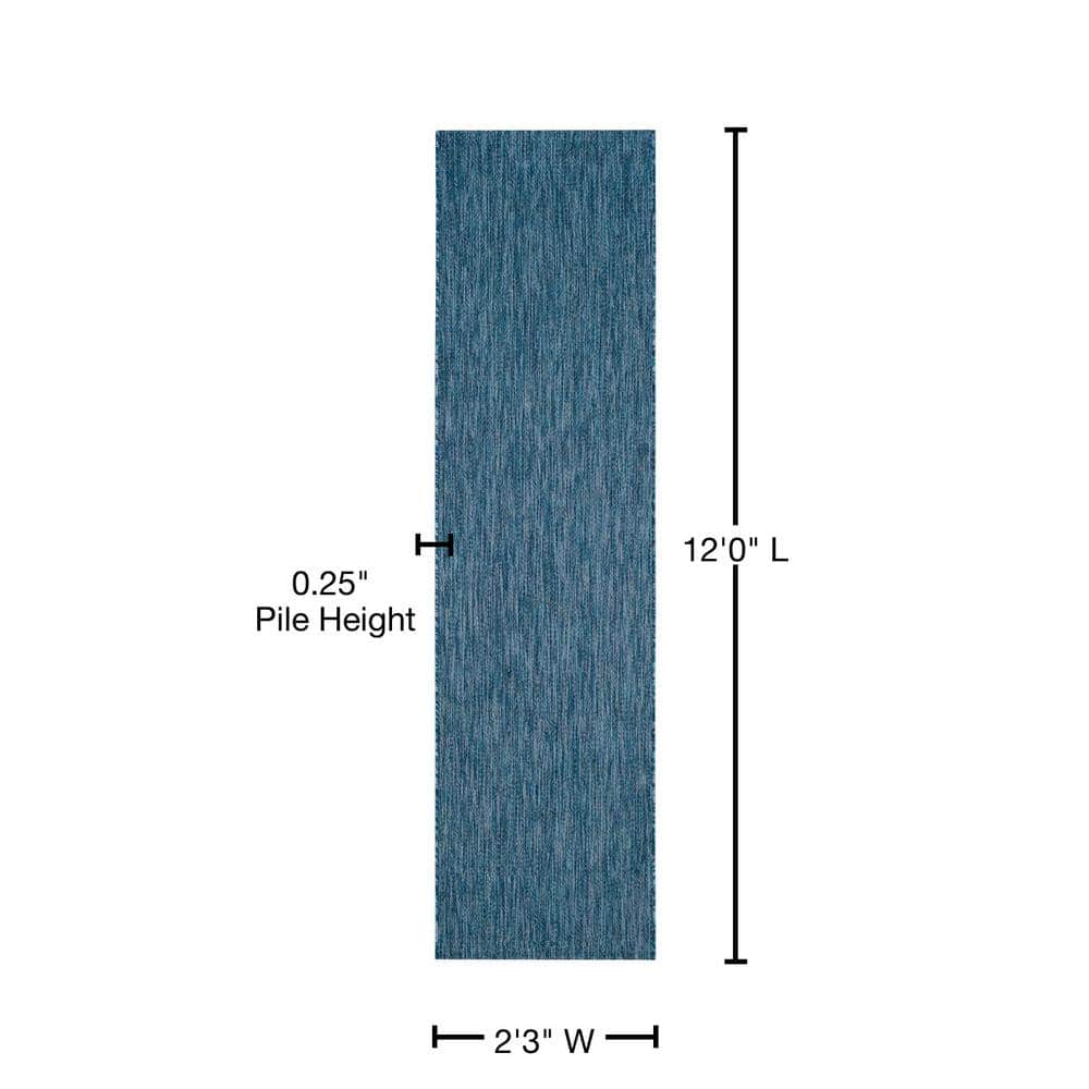 Navy Synthetic Flat-Woven Reversible Easy-Care Runner Rug 2'3" x 12'