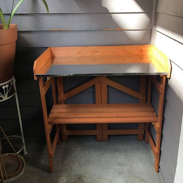 Unbranded - 31.89 in. W x 34.06 in. H Garden Folding Utility Table and Potting Bench, Natural Stained