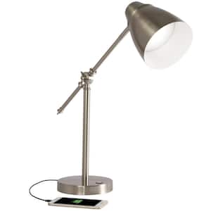 Charlie 19 in. Silver Integrated LED No Design Interior Lighting Table Lamp for Living Room w/Silver Metal Shade