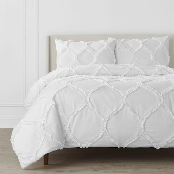 Home Decorators Collection Emma 3-Piece Bright White Ruffle Ogee Full/Queen Comforter Set