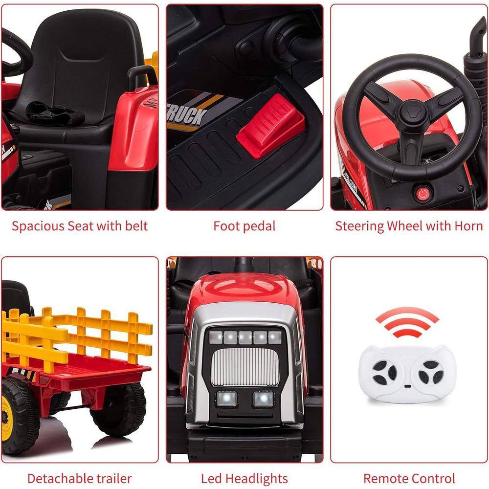 Red 12V Kids Ride-On Tractor with Trailer and Remote