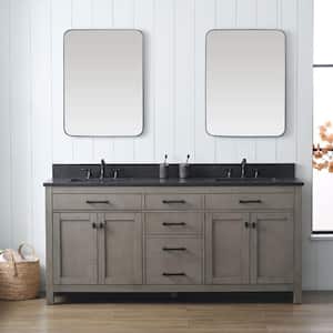Jasper 72 in. W x 22 in. D x 34 in. H Bath Vanity in Textured Gray with Blue Limestone Top with White Sinks